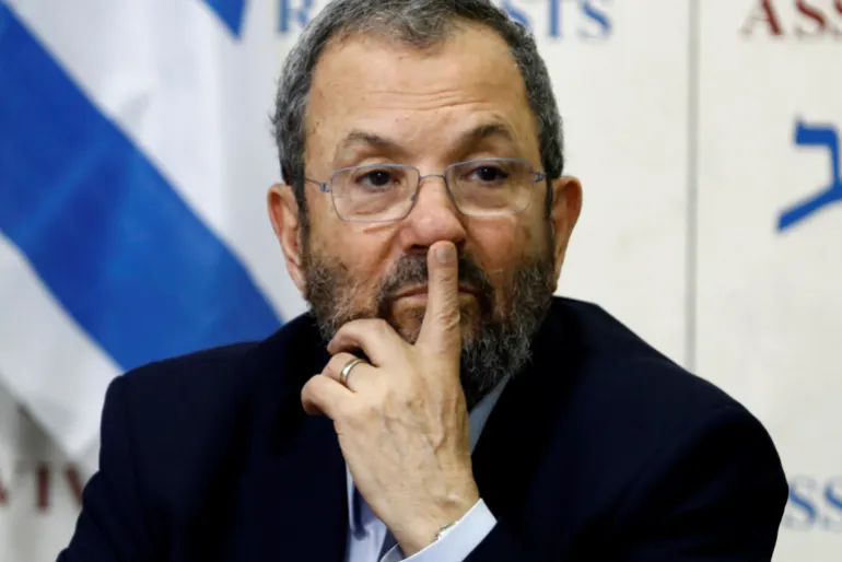 Former Israeli Prime Minister Ehud Barak gestures after delivering a statement in Tel Aviv, Israel June 26, 2019. [Corinna Kern/Reuters]