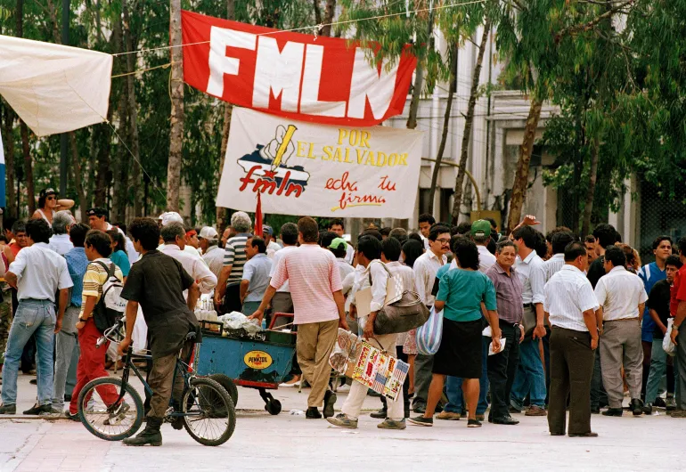 Salvadorans sign a petition in San Salvador in 1992 to allow the Farabundo Martí National Liberation Front (FMLN) to become a political party after the civil war.