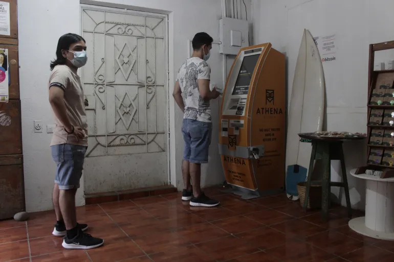 A Bitcoin ATM in El Zonte, El Salvador, in 2021, after the country adopted the cryptocurrency as legal tender.