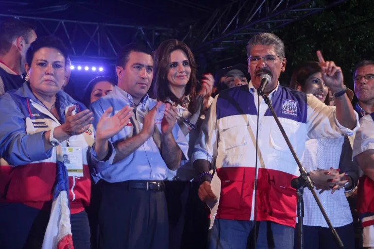 Norman Quijano, a conservative ARENA figure and one time political rival to Nayib Bukele, addresses supporters after the 2014 presidential runoff.