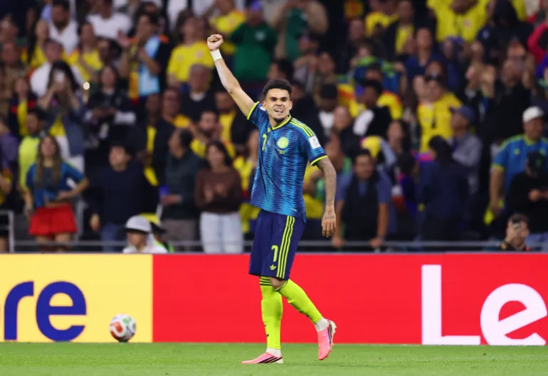 Football football - coupe du monde de la FIFA 2026 - Groupe K - Ouzbékistan / Colombie - Estadio Azteca, Mexico, Mexique - 17 juin 2026 Luis Diaz, de Colombie, célèbre son deuxième but REUTERS/Eloisa Sanchez