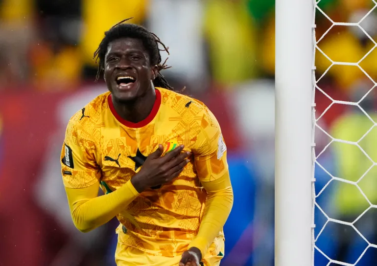 Football football - coupe du monde de la FIFA 2026 - Groupe L - Ghana / Panama - Toronto Stadium, Toronto, Canada - 17 juin 2026 Caleb Yirenkyi, du Ghana, célèbre son premier but IMAGN IMAGES via Reuters/Kevin Sousa