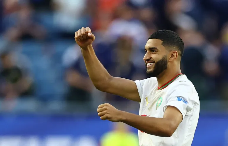 Football football - coupe du monde de la FIFA 2026 - Groupe C - Ecosse / Maroc - Boston Stadium, Foxborough, Massachusetts, États-Unis - 19 juin 2026 Ismael Saibari, du Maroc, célèbre après le match REUTERS/Peter Cziborra