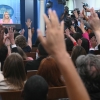 La secrétaire de presse de la Maison Blanche, Karoline Leavitt, s'exprime lors d'un point de presse dans la salle de briefing Brady de la Maison Blanche à Washington, DC, le 16 juillet 2026.