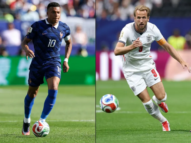 Kylian Mbappe (à gauche) et Harry Kane s'affronteront lorsque la France affrontera l'Angleterre en barrages pour la troisième place.