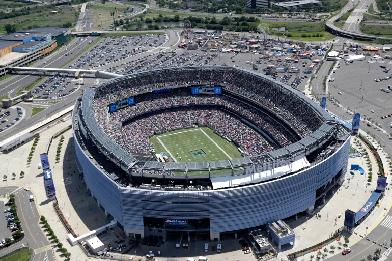 Une vue aérienne montrant le stade MetLife à East Rutherford, New Jersey