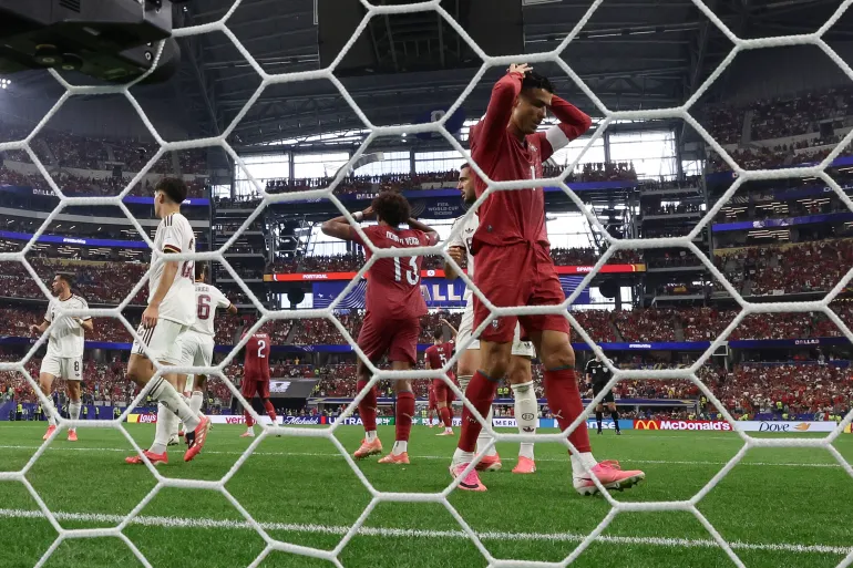 L'attaquant portugais n°07 Cristiano Ronaldo réagit à une occasion manquée lors des huitièmes de finale de la Coupe du monde 2026 entre le Portugal et l'Espagne au stade de Dallas à Arlington le 6 juillet 2026.