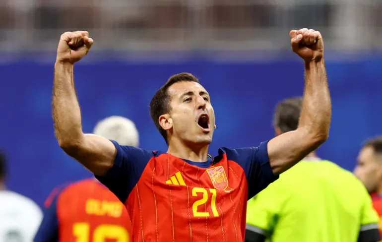 Football football - coupe du monde de la FIFA 2026 - Groupe H - Espagne / Arabie Saoudite - Atlanta Stadium, Atlanta, Géorgie, États-Unis - 21 juin 2026 Mikel Oyarzabal, en Espagne, célèbre son troisième but REUTERS/Claudia Greco