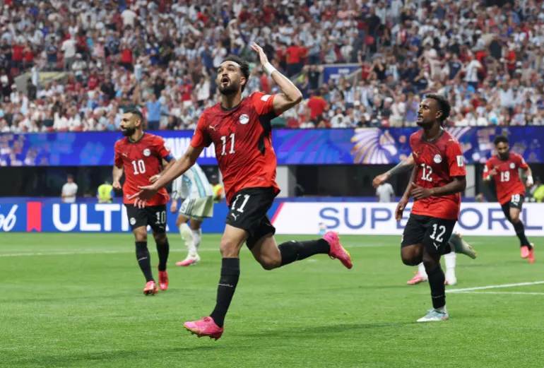 Football football - coupe du monde de la FIFA 2026 - Round de 16 - Argentine / Égypte - Atlanta Stadium, Atlanta, Géorgie, États-Unis - 7 juillet 2026 Mostafa Zico, en Égypte, célèbre son deuxième but REUTERS/Paul Childs